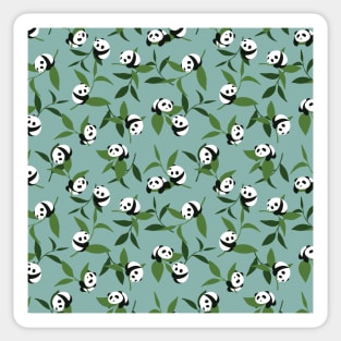 Cute Playing Panda in Green Garden Pattern Sticker